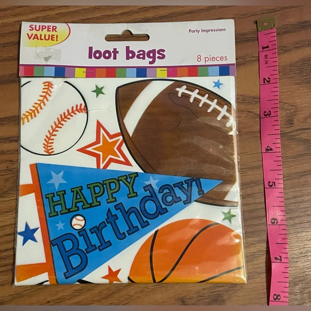 Impressions Blue Sports 'Happy Birthday' Loot Bags - 8 Pack New in Package